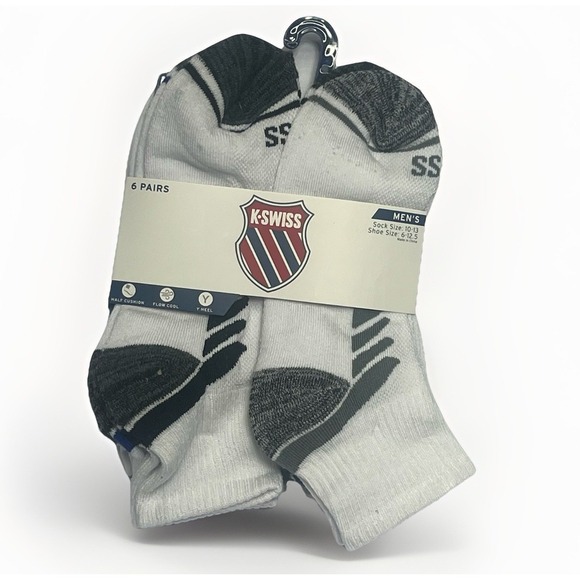 K-Swiss Men's Athletic Low-Cut Socks 6 Pairs, White, Men's Shoe Size 6-12.5 - Picture 1 of 2